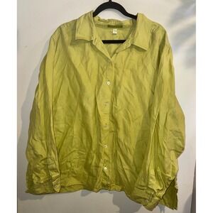 Sigrid Olsen Lime Green 100% Linen Button Down Shirt Plus Size 3X Long Sleeve